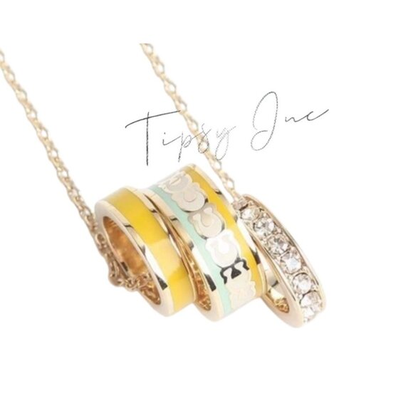 NEW! Coach Gold-Tone Multi-Ring Pendant Necklace With Logo & Crystal Accents - Picture 3 of 7